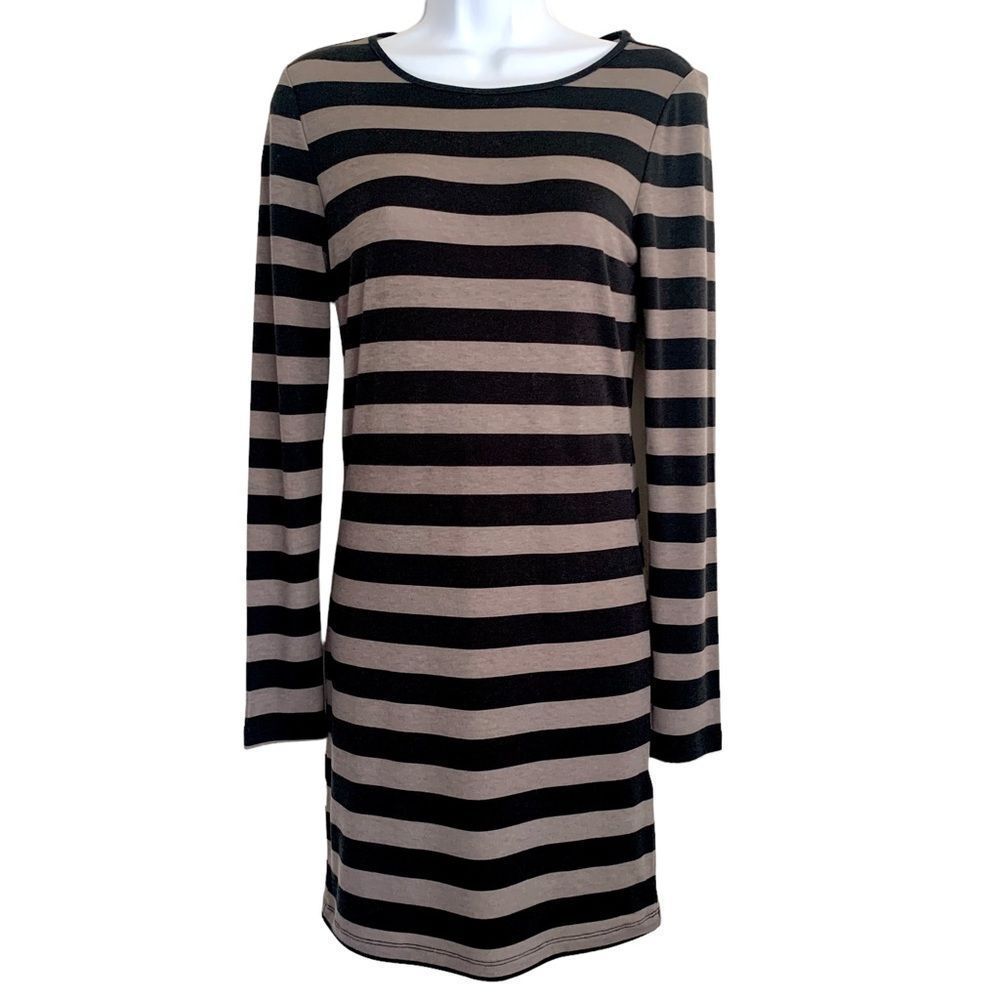 Forever 21 Women’s Medium Bodycon Dress Long Sleeve Black and Gray Striped
